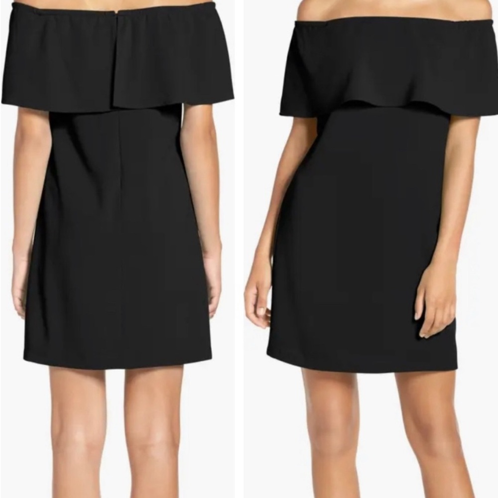 Charles Henry Black Ruffled Off-Shoulder Sheath Dress